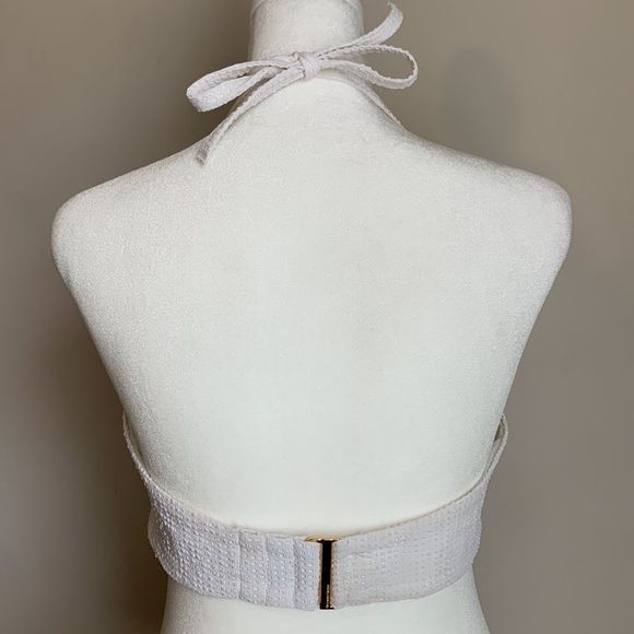 Victorias Secret Bikini Top White 34D Halter Push Up Bridal Textured Gold - Picture 3 of 7
